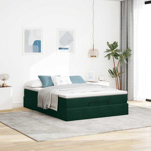 vidaXL Ottoman Bed with Mattress Dark Green 140x190 cm Velvet