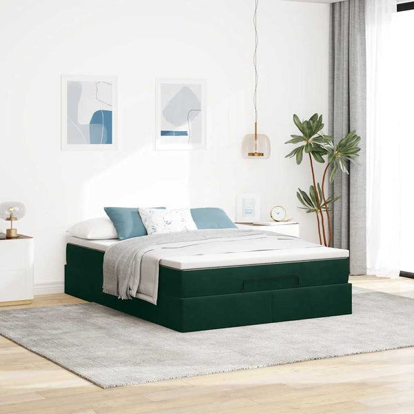 vidaXL Ottoman Bed with Mattress Dark Green 140x190 cm Velvet