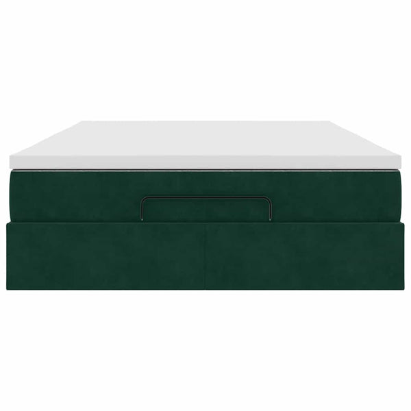 vidaXL Ottoman Bed with Mattress Dark Green 140x190 cm Velvet