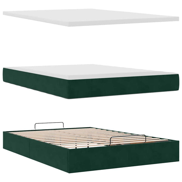 vidaXL Ottoman Bed with Mattress Dark Green 140x190 cm Velvet
