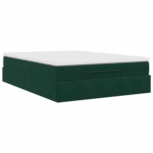 vidaXL Ottoman Bed with Mattress Dark Green 140x190 cm Velvet