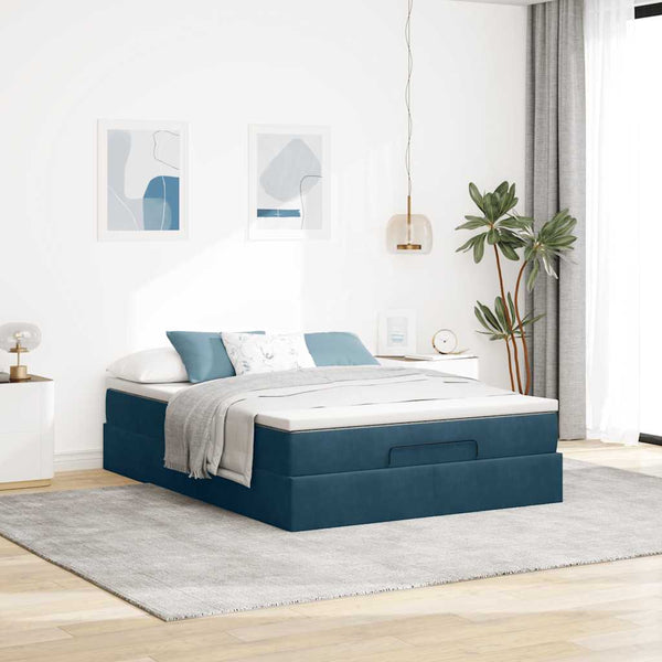 vidaXL Ottoman Bed with Mattress Dark Blue 140x190 cm Velvet