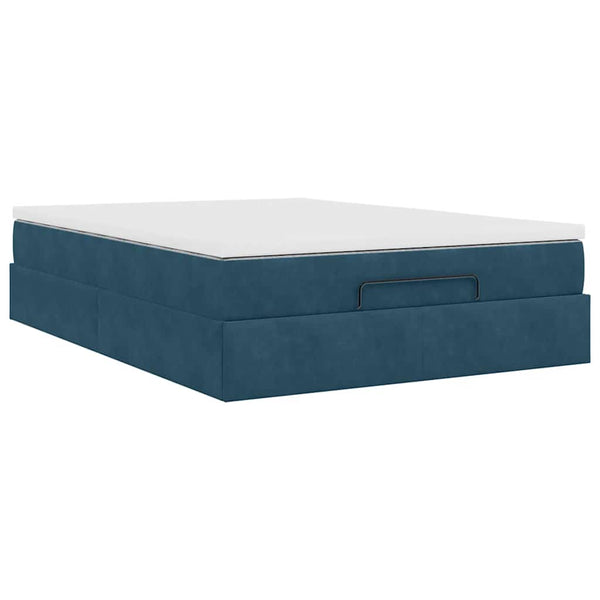 vidaXL Ottoman Bed with Mattress Dark Blue 140x190 cm Velvet