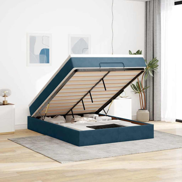 vidaXL Ottoman Bed with Mattress Dark Blue 140x190 cm Velvet