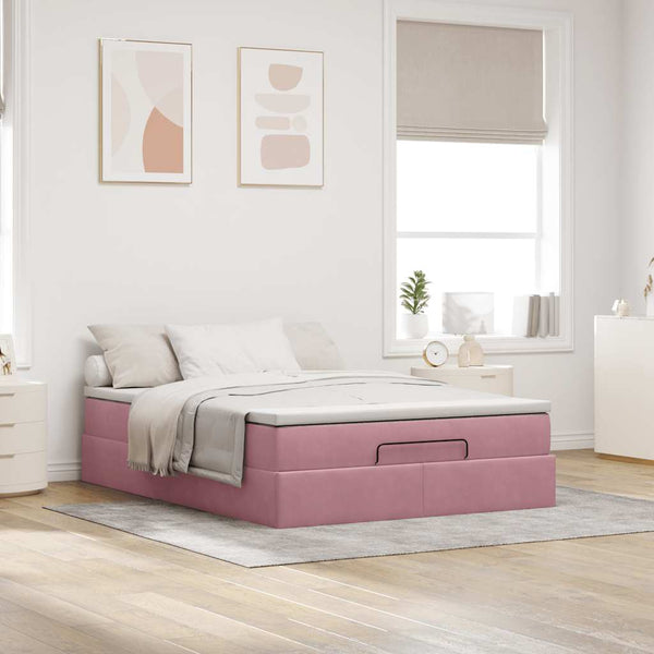 vidaXL Ottoman Bed with Mattress Pink 140x190 cm Velvet