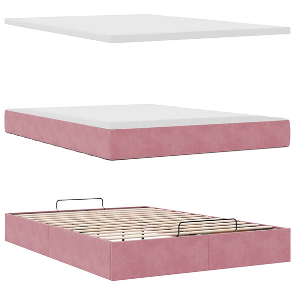 vidaXL Ottoman Bed with Mattress Pink 140x190 cm Velvet