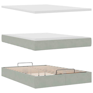 vidaXL Ottoman Bed with Mattress Light Gray 140x200 cm Velvet