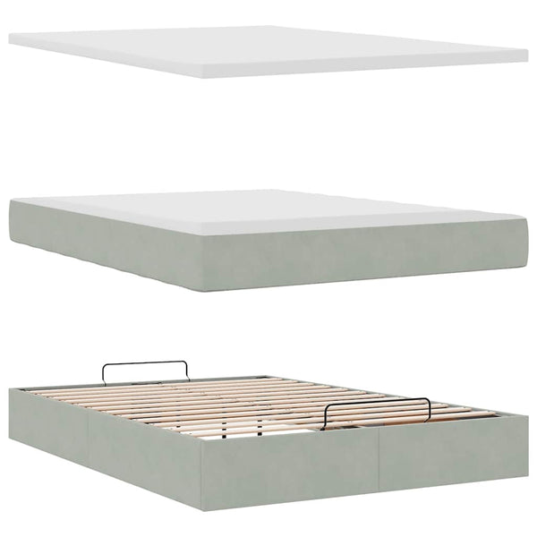 vidaXL Ottoman Bed with Mattress Light Gray 140x200 cm Velvet