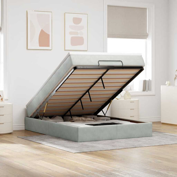 vidaXL Ottoman Bed with Mattress Light Gray 140x200 cm Velvet