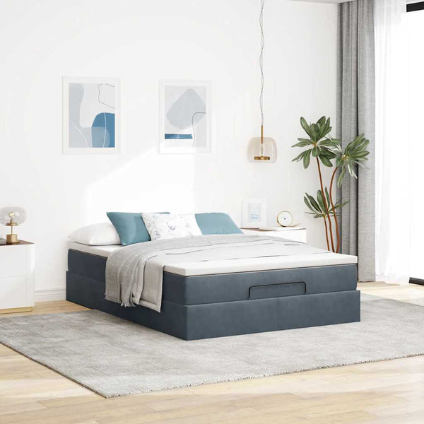 vidaXL Ottoman Bed with Mattress Dark Grey 140x200 cm Velvet