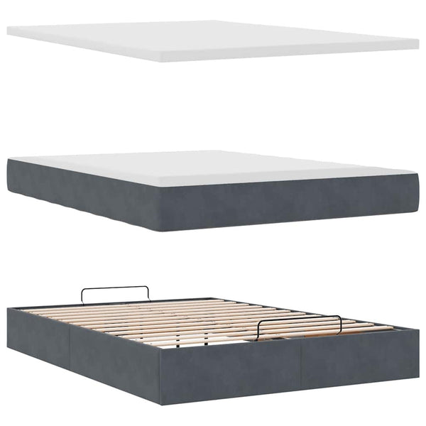 vidaXL Ottoman Bed with Mattress Dark Grey 140x200 cm Velvet