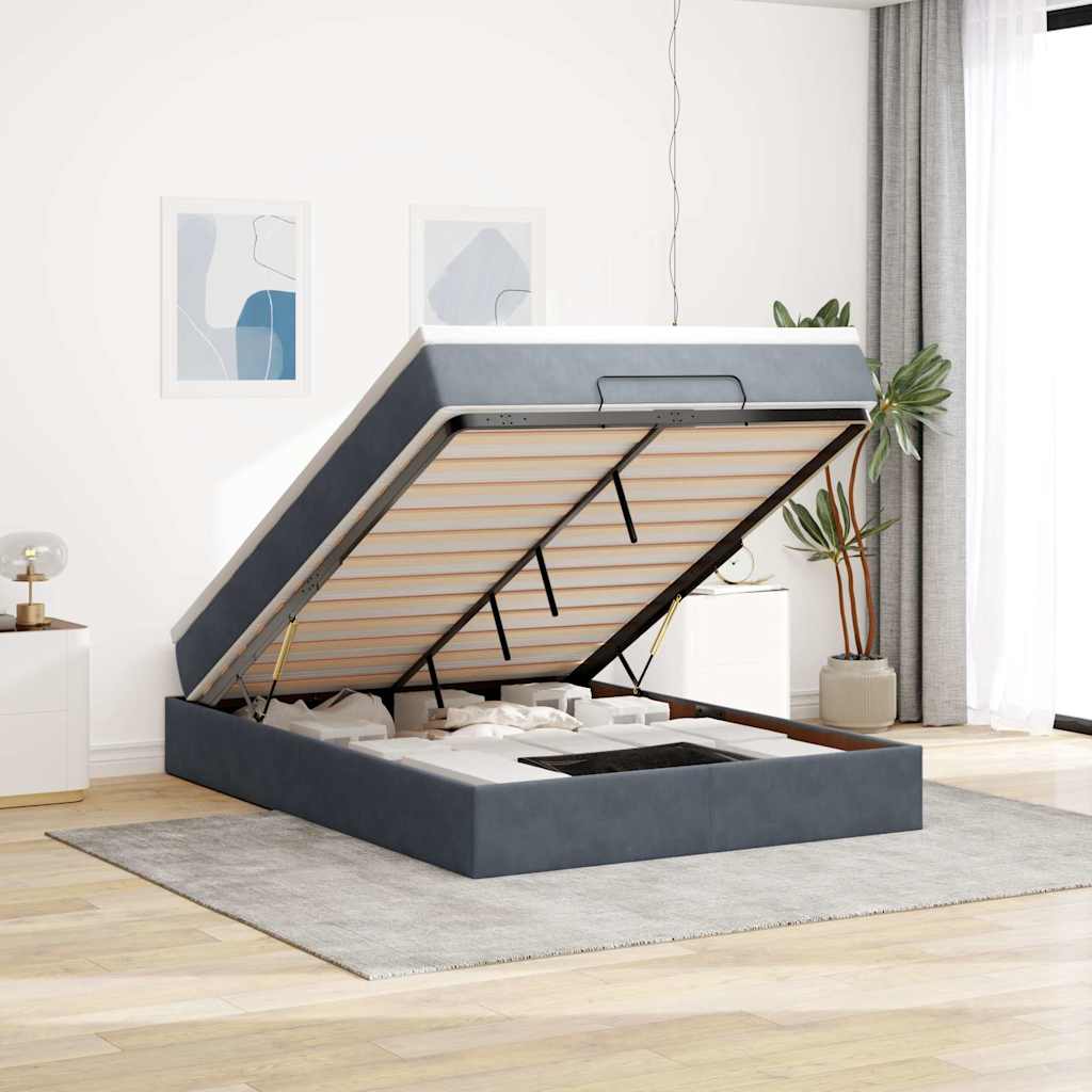 vidaXL Ottoman Bed with Mattress Dark Grey 140x200 cm Velvet