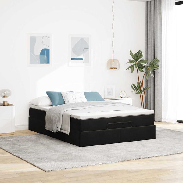 vidaXL Ottoman Bed with Mattress Black 140x200 cm Velvet