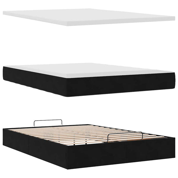 vidaXL Ottoman Bed with Mattress Black 140x200 cm Velvet