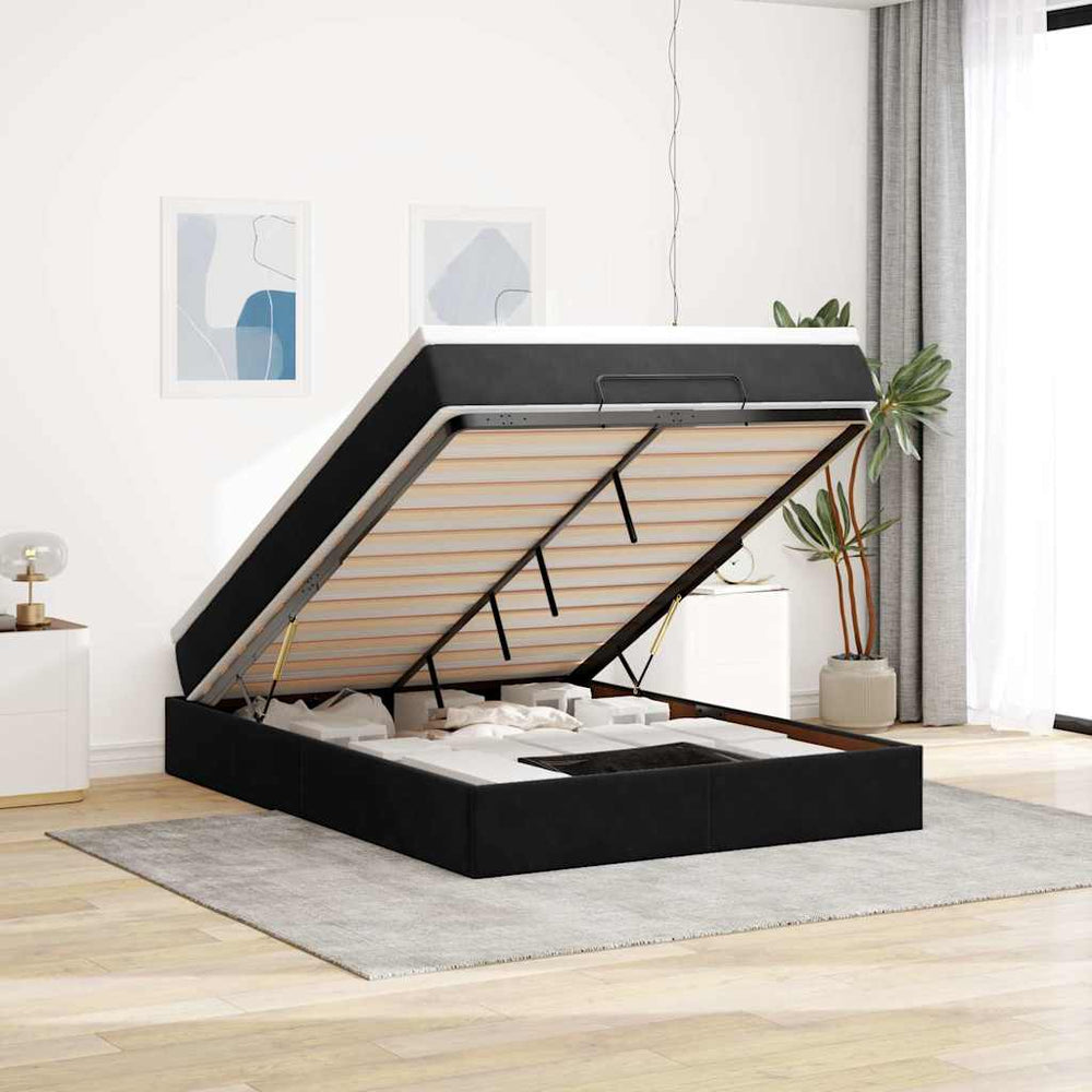 vidaXL Ottoman Bed with Mattress Black 140x200 cm Velvet