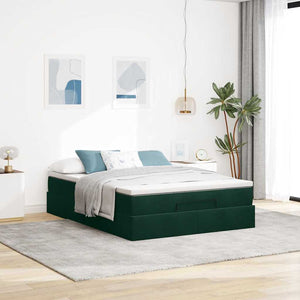vidaXL Ottoman Bed with Mattress Dark Green 140x200 cm Velvet