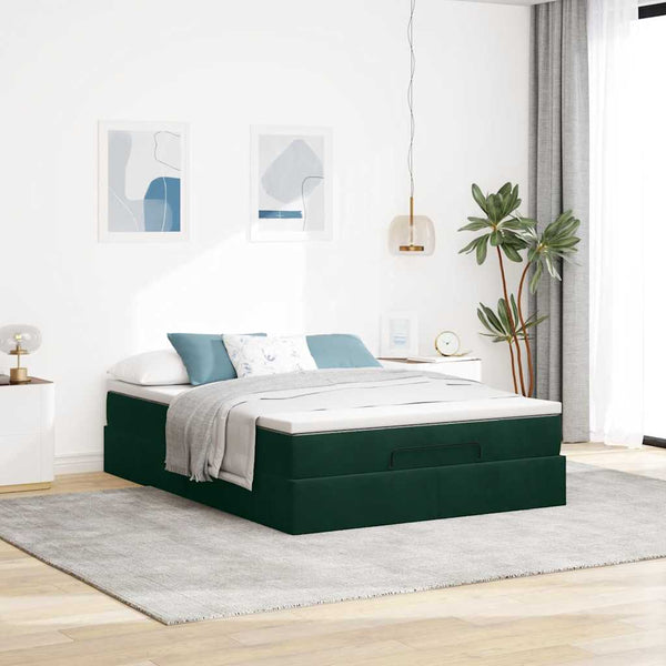 vidaXL Ottoman Bed with Mattress Dark Green 140x200 cm Velvet