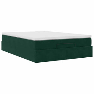 vidaXL Ottoman Bed with Mattress Dark Green 140x200 cm Velvet