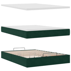 vidaXL Ottoman Bed with Mattress Dark Green 140x200 cm Velvet