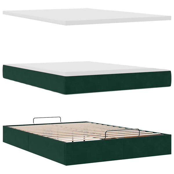 vidaXL Ottoman Bed with Mattress Dark Green 140x200 cm Velvet