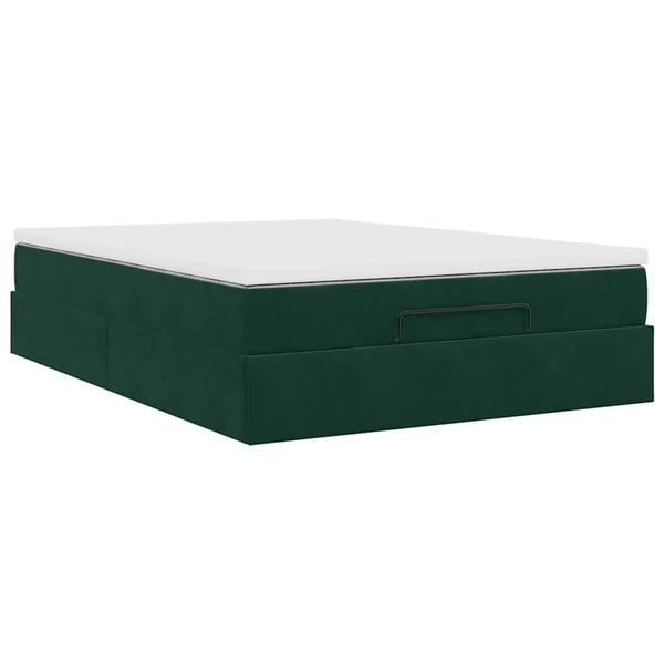 vidaXL Ottoman Bed with Mattress Dark Green 140x200 cm Velvet