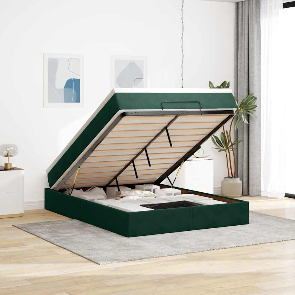 vidaXL Ottoman Bed with Mattress Dark Green 140x200 cm Velvet