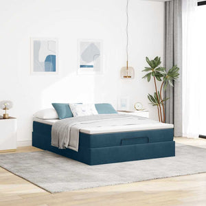 vidaXL Ottoman Bed with Mattress Dark Blue 140x200 cm Velvet