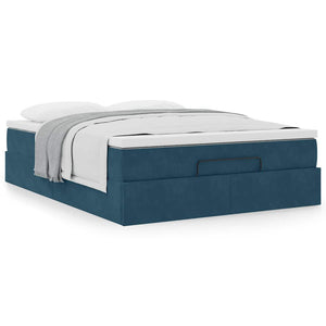 vidaXL Ottoman Bed with Mattress Dark Blue 140x200 cm Velvet