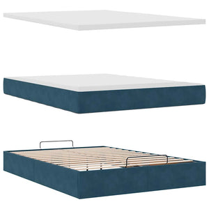 vidaXL Ottoman Bed with Mattress Dark Blue 140x200 cm Velvet