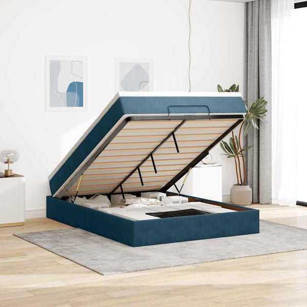 vidaXL Ottoman Bed with Mattress Dark Blue 140x200 cm Velvet