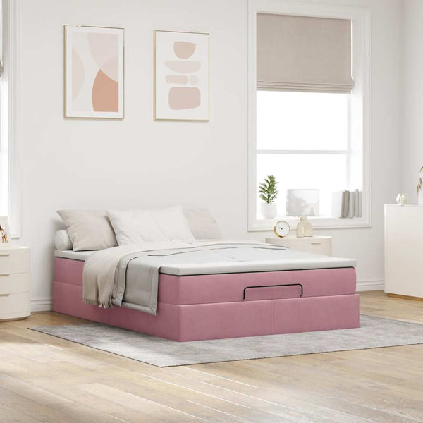 vidaXL Ottoman Bed with Mattress Pink 140x200 cm Velvet