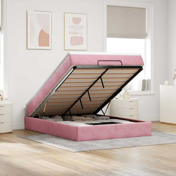 vidaXL Ottoman Bed with Mattress Pink 140x200 cm Velvet