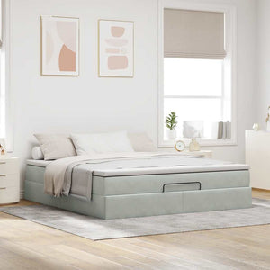 vidaXL Ottoman Bed with Mattress Light Gray 160x200 cm Velvet