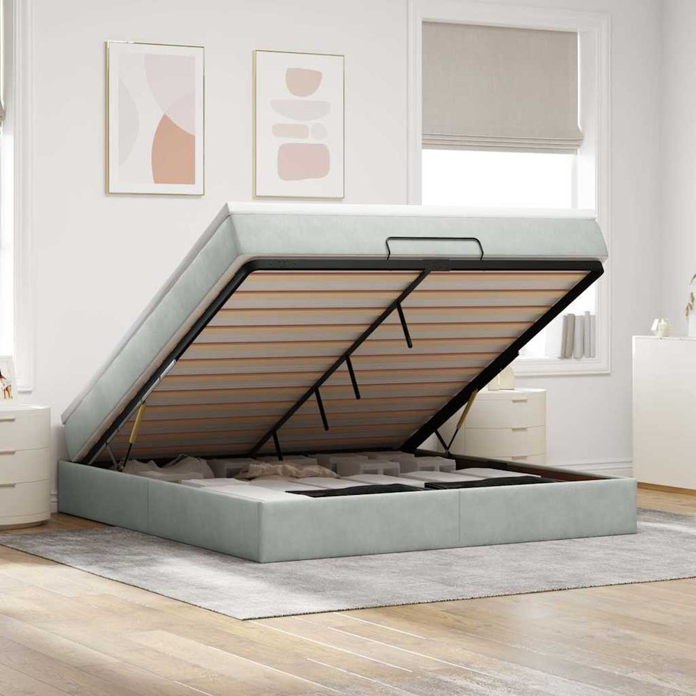 vidaXL Ottoman Bed with Mattress Light Gray 160x200 cm Velvet