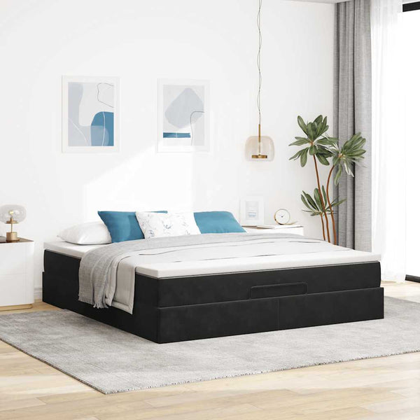 vidaXL Ottoman Bed with Mattress Black 160x200 cm Velvet