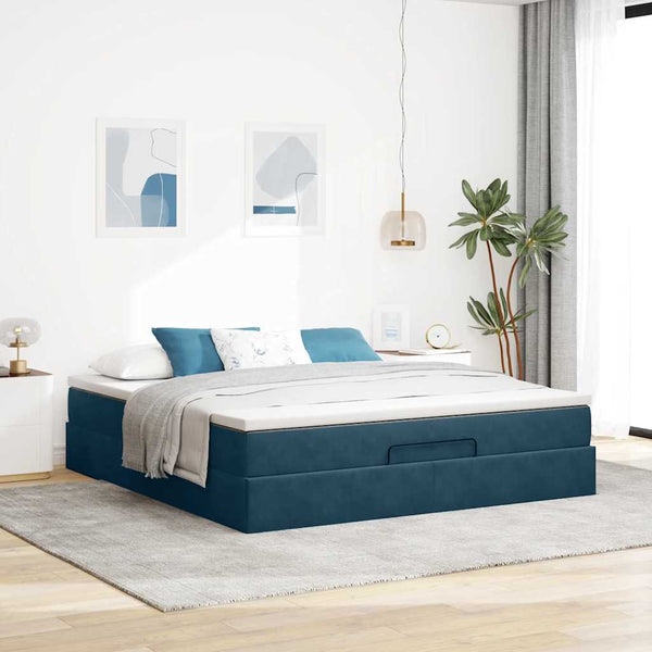 vidaXL Ottoman Bed with Mattress Dark Blue 160x200 cm Velvet