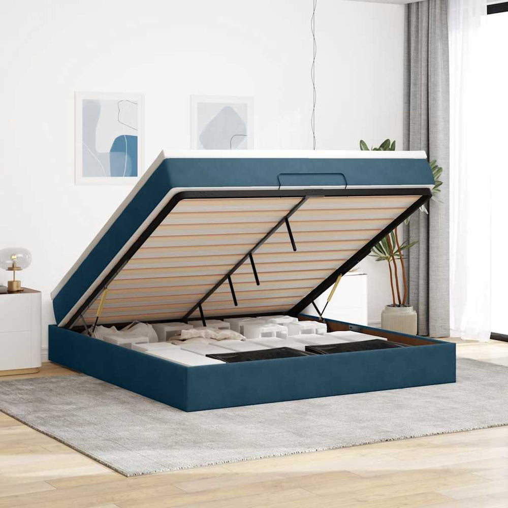 vidaXL Ottoman Bed with Mattress Dark Blue 160x200 cm Velvet