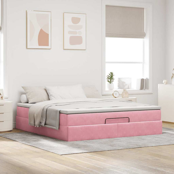 vidaXL Ottoman Bed with Mattress Pink 160x200 cm Velvet