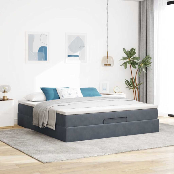 vidaXL Ottoman Bed with Mattress Dark Grey 180x200 cm Velvet