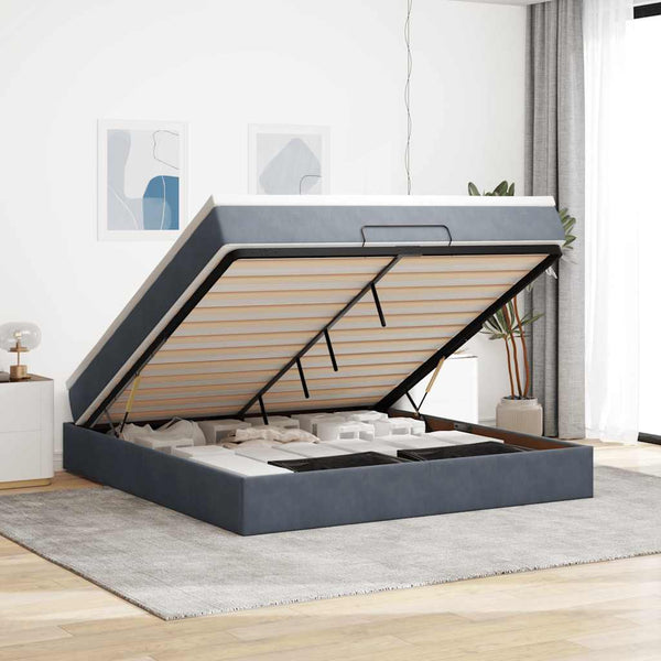 vidaXL Ottoman Bed with Mattress Dark Grey 180x200 cm Velvet