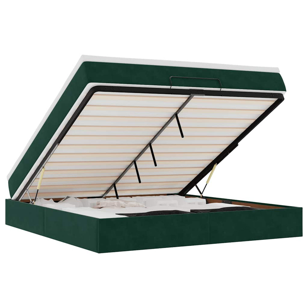 vidaXL Ottoman Bed with Mattress Dark Green 180x200 cm Velvet