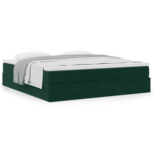 vidaXL Ottoman Bed with Mattress Dark Green 180x200 cm Velvet