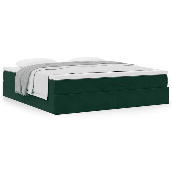 vidaXL Ottoman Bed with Mattress Dark Green 180x200 cm Velvet