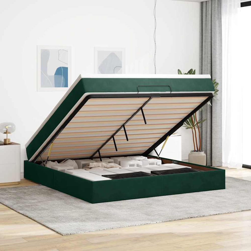 vidaXL Ottoman Bed with Mattress Dark Green 180x200 cm Velvet