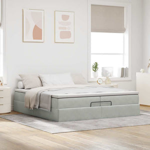 vidaXL Ottoman Bed with Mattresses Light Grey 200x200 cm Velvet