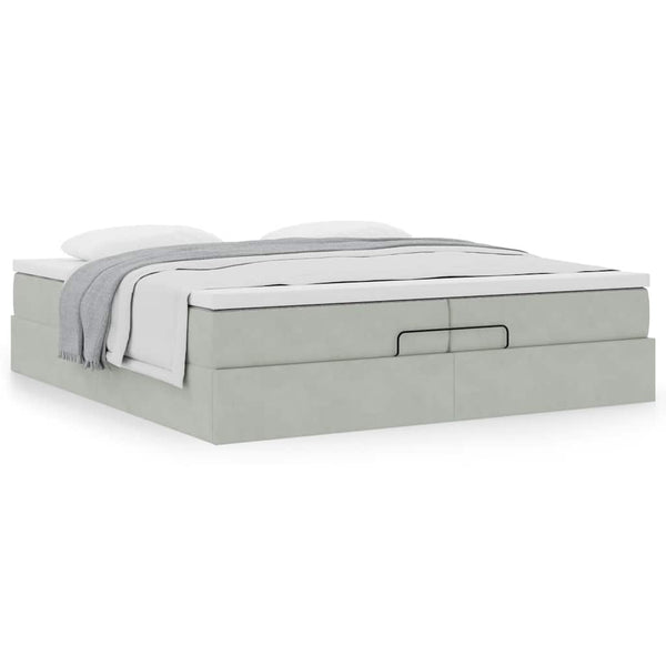 vidaXL Ottoman Bed with Mattresses Light Grey 200x200 cm Velvet