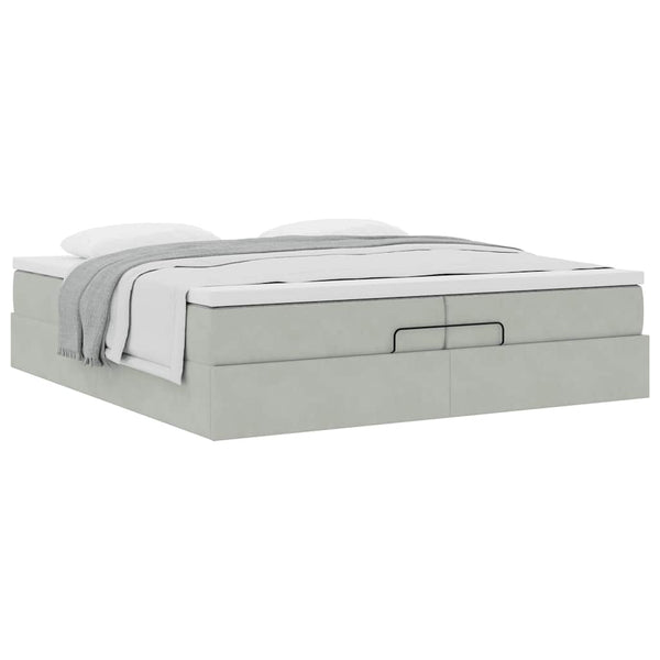 vidaXL Ottoman Bed with Mattresses Light Grey 200x200 cm Velvet
