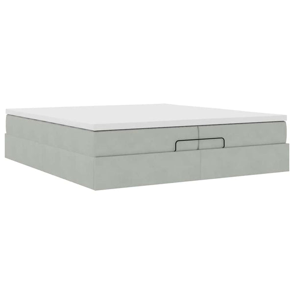 vidaXL Ottoman Bed with Mattresses Light Grey 200x200 cm Velvet