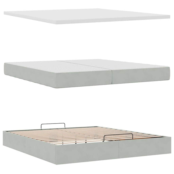 vidaXL Ottoman Bed with Mattresses Light Grey 200x200 cm Velvet