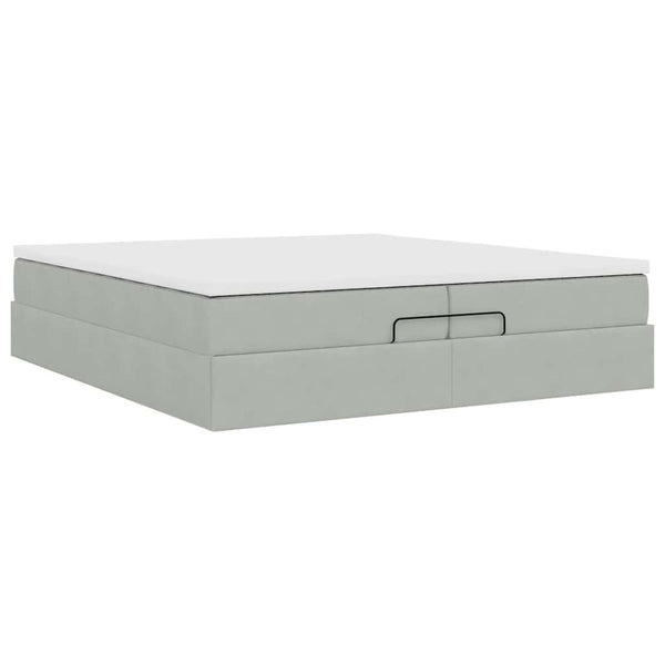 vidaXL Ottoman Bed with Mattresses Light Grey 200x200 cm Velvet